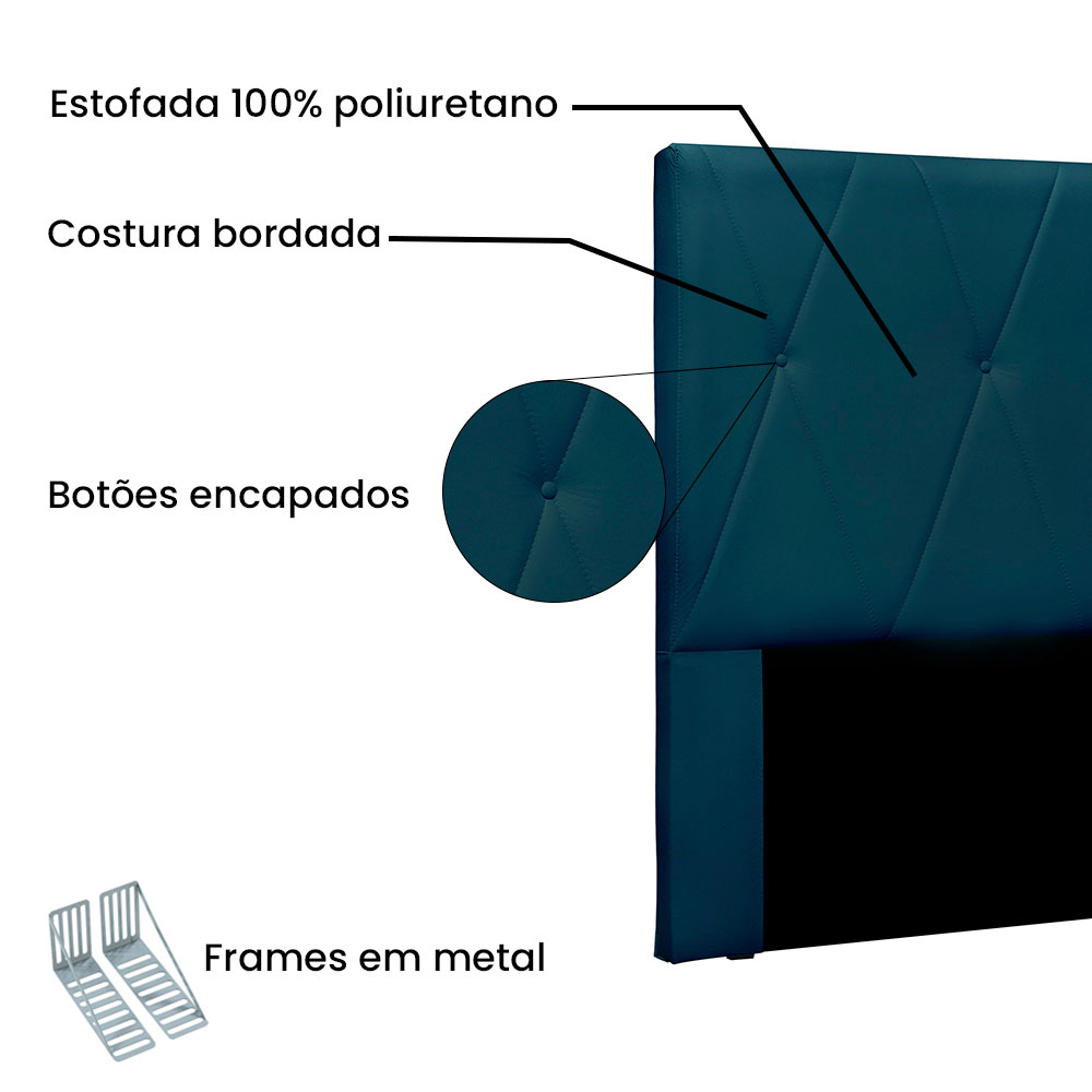 Cabeceira Solteiro 0,90m Aquilla Veludo Azul Marinho - Pallazio
