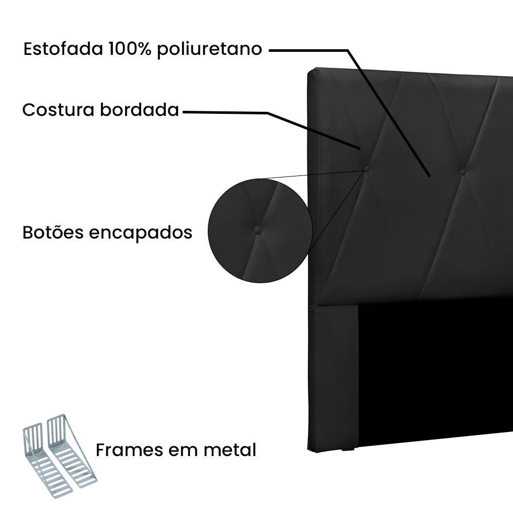 Cabeceira Solteiro 0,90m Aquilla Veludo Preto - Pallazio
