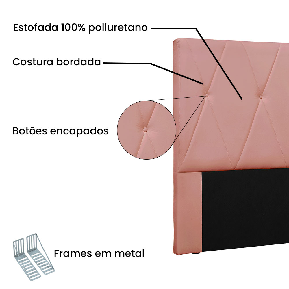 Cabeceira Solteiro 0,90m Aquilla Veludo Rosa - Pallazio