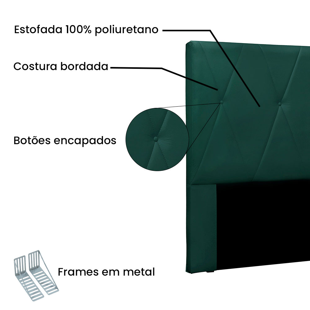 Cabeceira Solteiro 0,90m Aquilla Veludo Verde Floresta - Pallazio