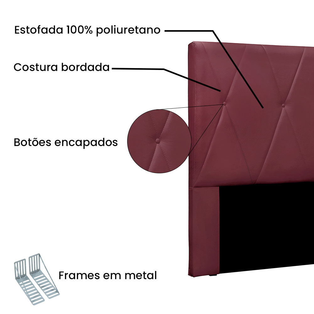 Cabeceira Solteiro 0,90m Aquilla Veludo Vinho - Pallazio