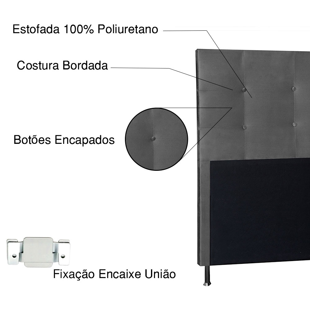 Cabeceira Solteiro 0,90m Berlim Suede Cinza - Pallazio
