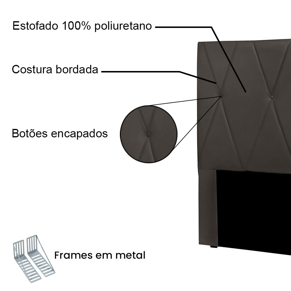 Cabeceira Solteiro 0,90m Ávila Suede Cinza - Pallazio