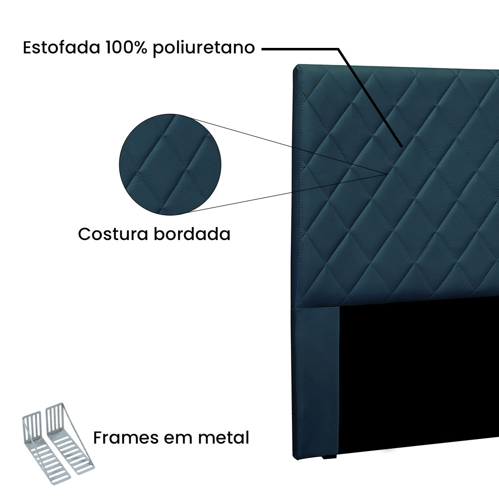 Cabeceira Solteiro 0,90m Esmeralda Veludo Azul Marinho - Pallazio