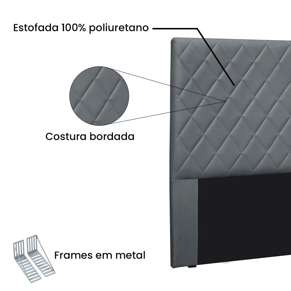 Cabeceira Solteiro 0,90m Esmeralda Veludo Cinza Chumbo - Pallazio
