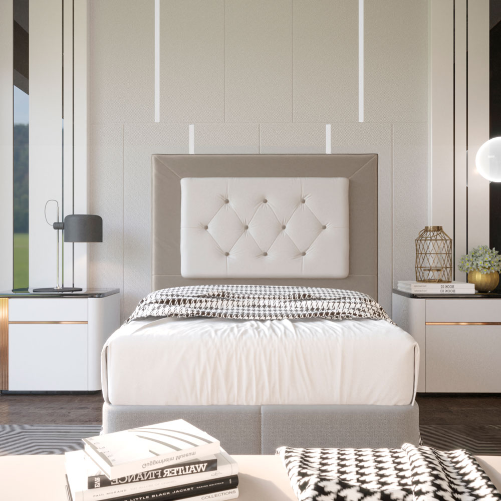 Cabeceira Solteiro 0,90m Havana Suede Bege com Corino Branco - Pallazio