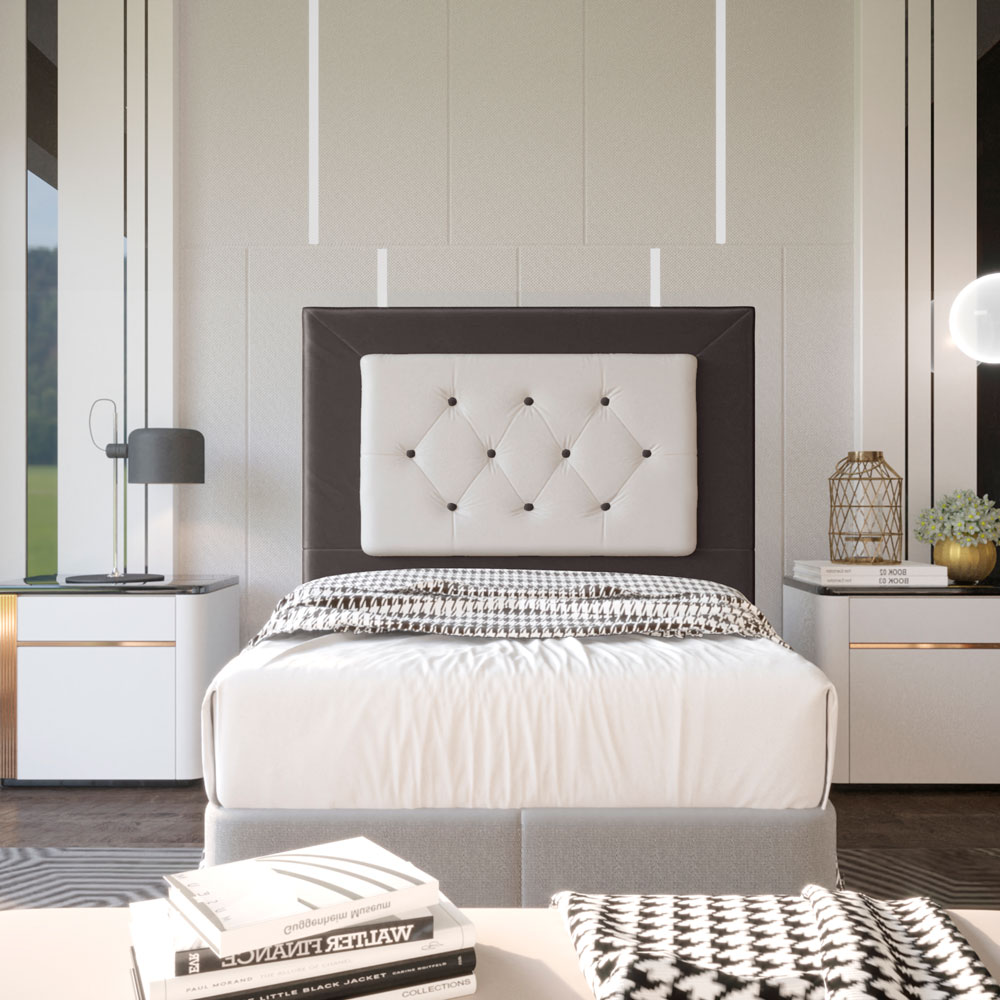Cabeceira Solteiro 0,90m Havana Suede Marrom com Corino Branco - Pallazio