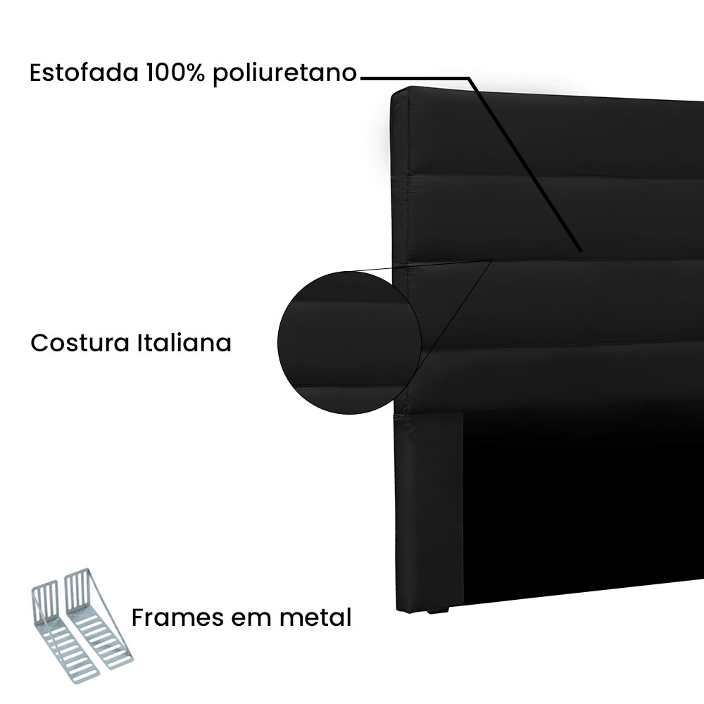 Cabeceira Solteiro 0,90m La Italiana Corano Preto - Pallazio
