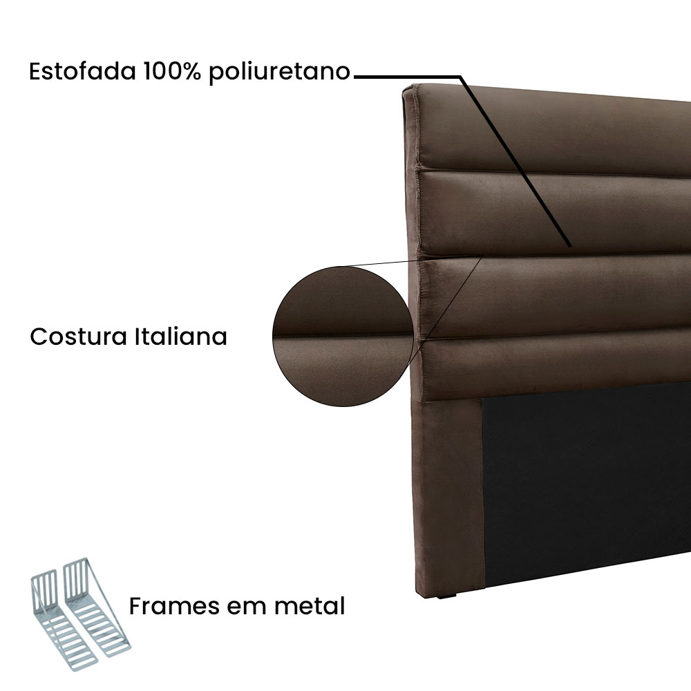 Cabeceira Solteiro 0,90m La Italiana Veludo Marrom - Pallazio