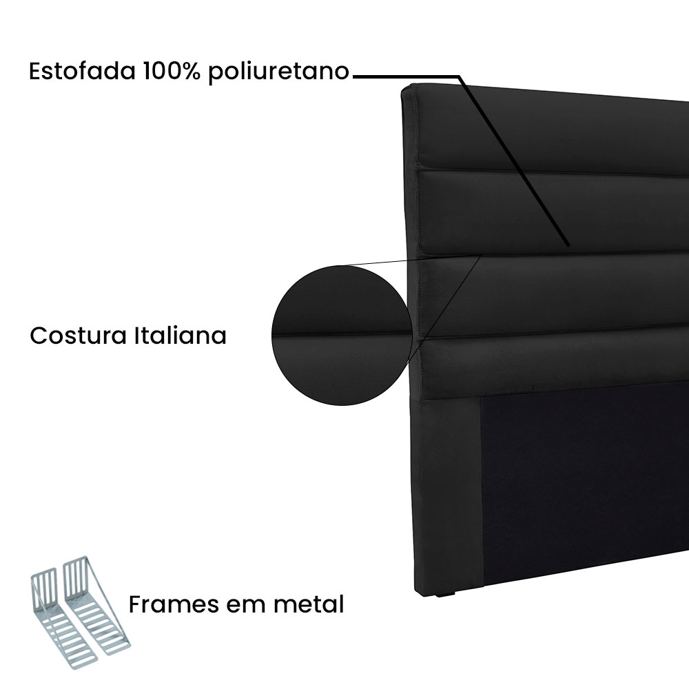 Cabeceira Solteiro 0,90m La Italiana Veludo Preto - Pallazio