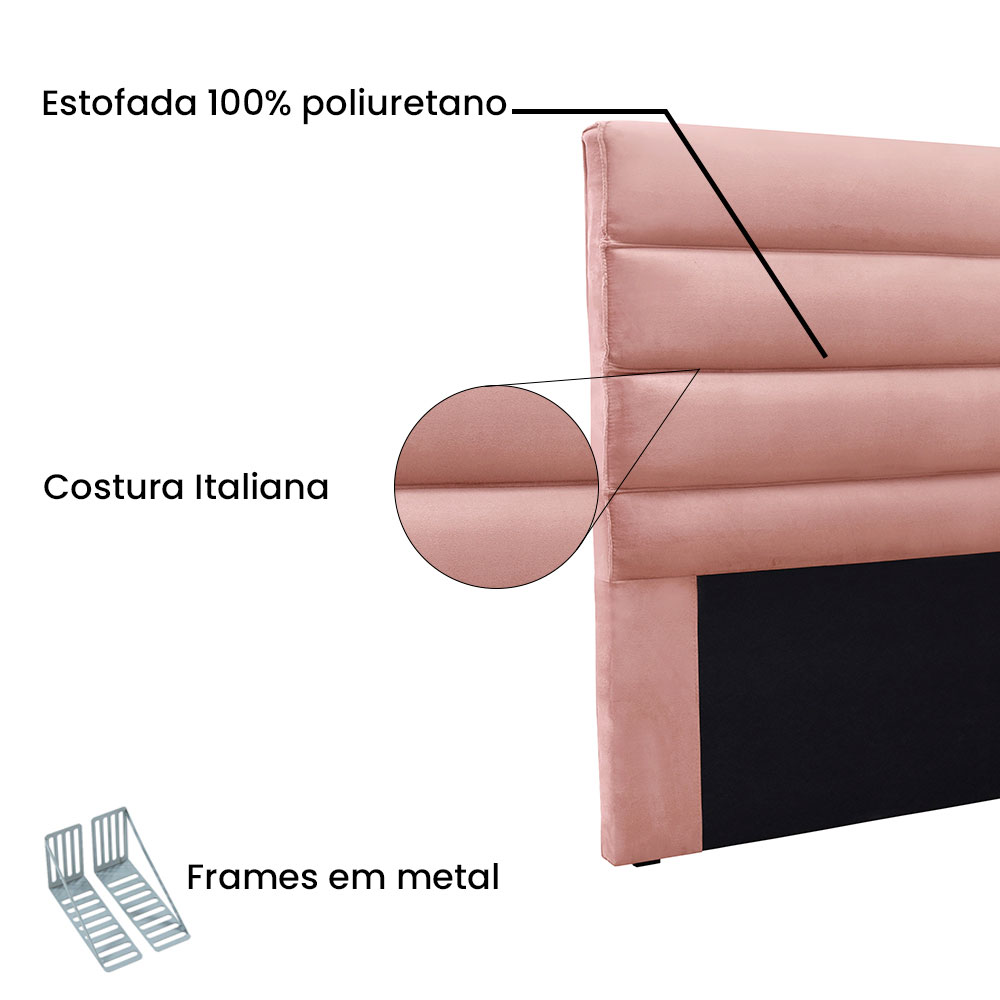 Cabeceira Solteiro 0,90m La Italiana Veludo Rosa - Pallazio
