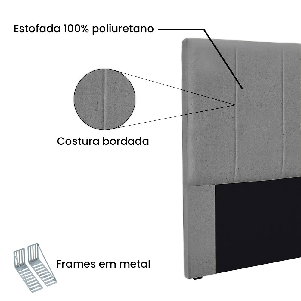 Cabeceira Solteiro 0,90m Ravenna Linho Cinza Escuro - Pallazio
