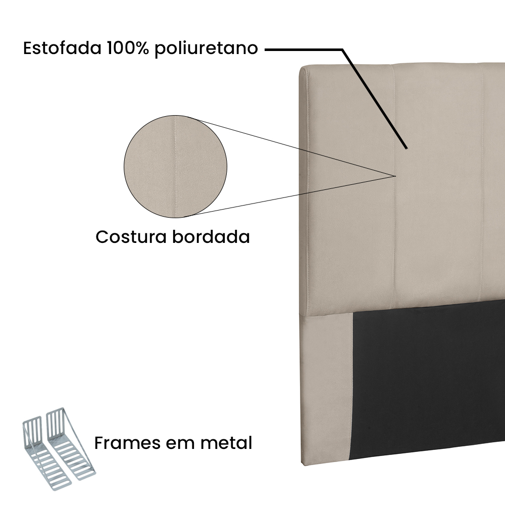 Cabeceira Solteiro 0,90m Ravenna Suede Bege - Pallazio