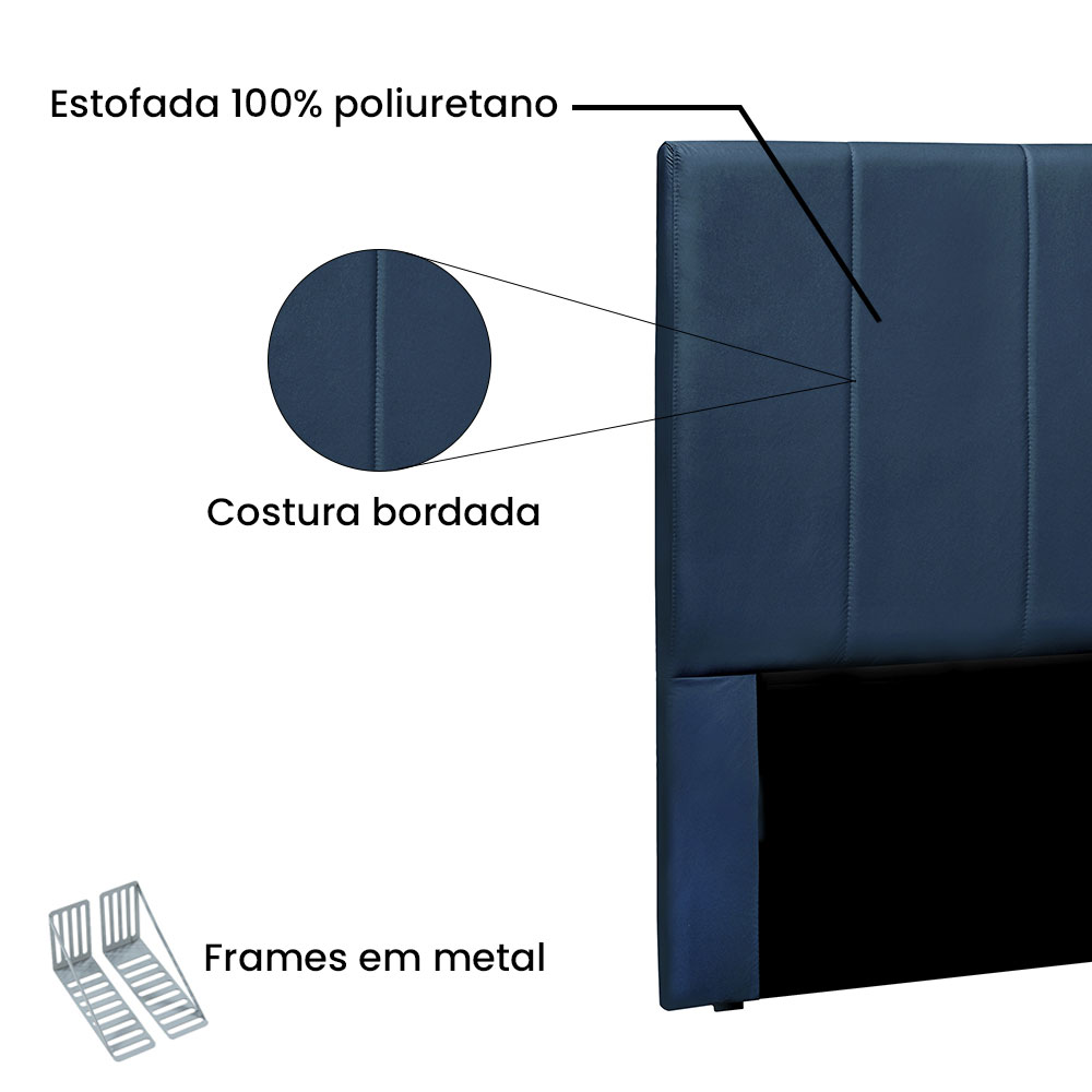 Cabeceira Solteiro 0,90m Ravenna Veludo Azul Marinho - Pallazio