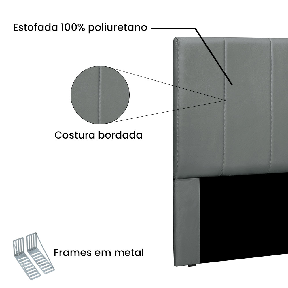 Cabeceira Solteiro 0,90m Ravenna Veludo Cinza Chumbo - Pallazio