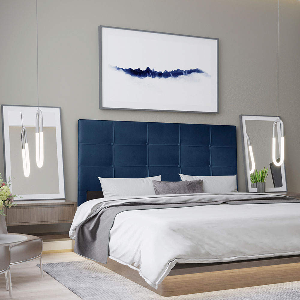 Cabeceira Solteiro 0,90m Roma Suede Azul Marinho - Pallazio