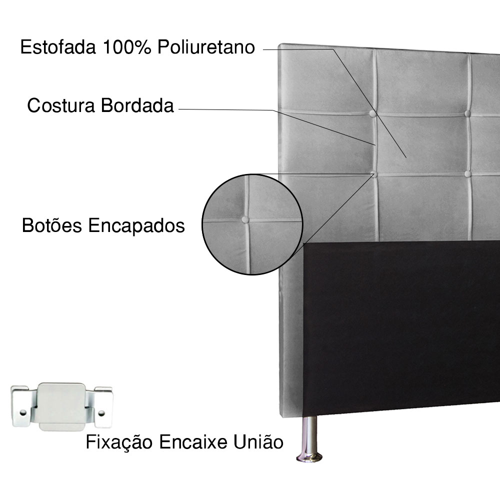 Cabeceira Solteiro 0,90m Roma Suede Cinza - Pallazio