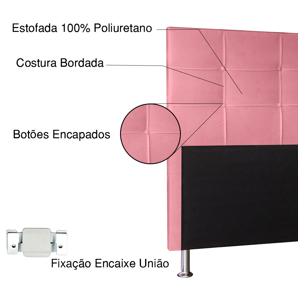 Cabeceira Solteiro 0,90m Roma Suede Rosa - Pallazio
