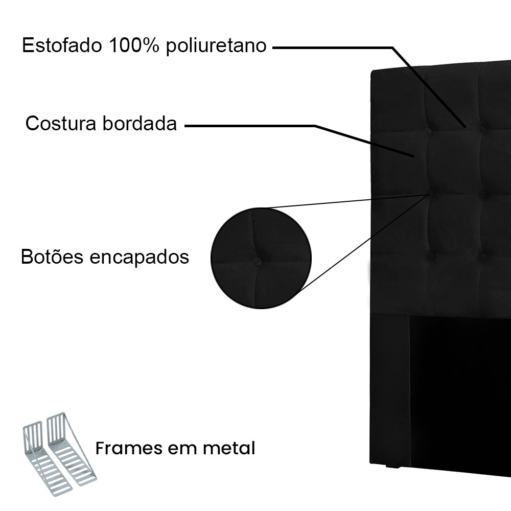 Cabeceira Solteiro 0,90m Santiago Suede Preto - Pallazio
