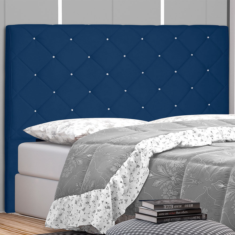 Cabeceira Solteiro 0,90m Tânia Suede Azul Marinho - Pallazio
