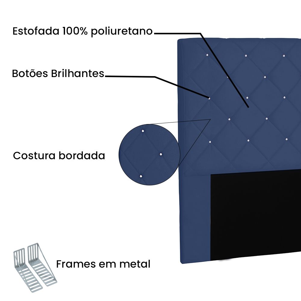 Cabeceira Solteiro 0,90m Tânia Suede Azul Marinho - Pallazio
