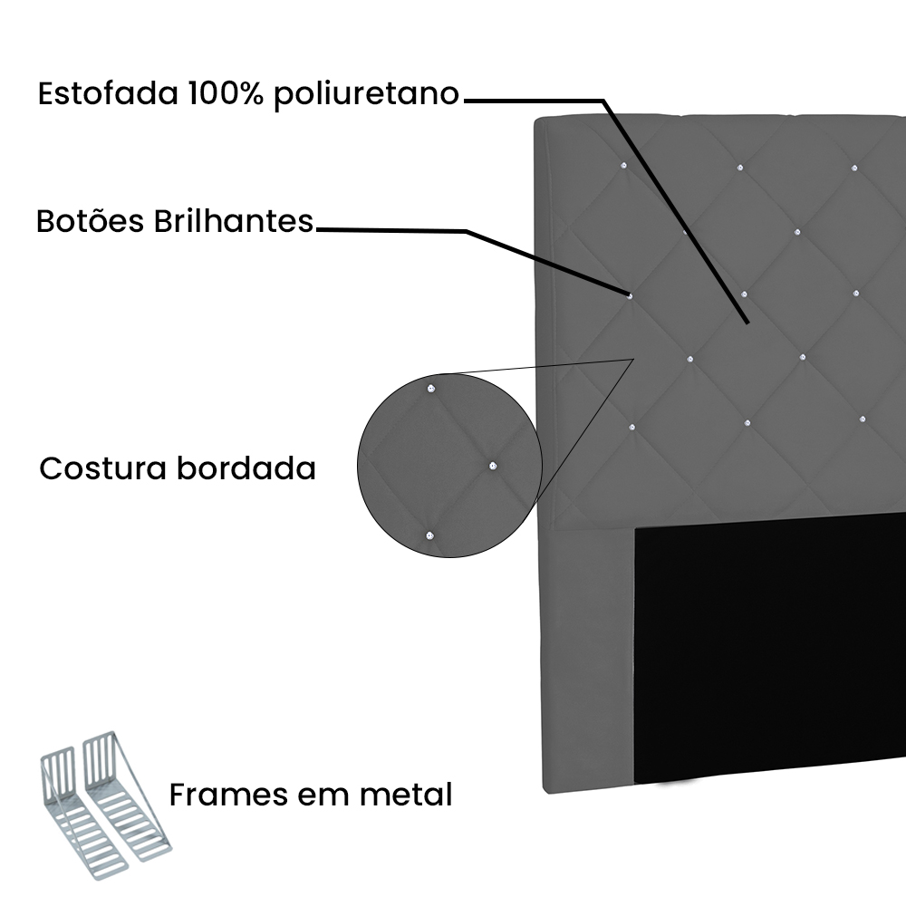 Cabeceira Solteiro 0,90m Tânia Suede Cinza - Pallazio