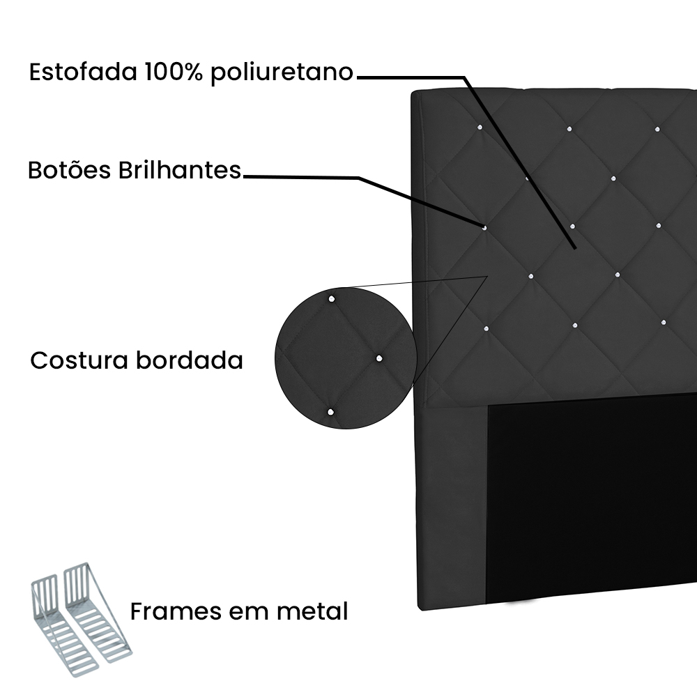 Cabeceira Solteiro 0,90m Tânia Suede Preto - Pallazio
