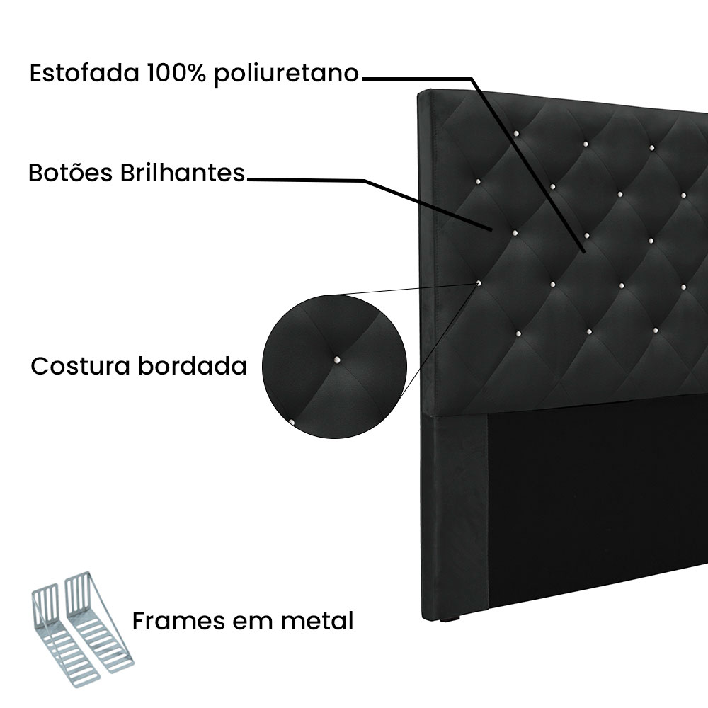 Cabeceira Solteiro 0,90m Tânia Veludo Preto - Pallazio