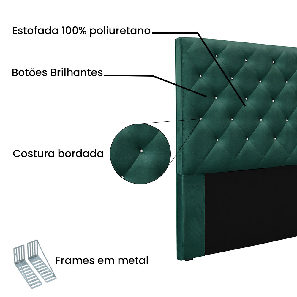 Cabeceira Solteiro 0,90m Tânia Veludo Verde Floresta - Pallazio