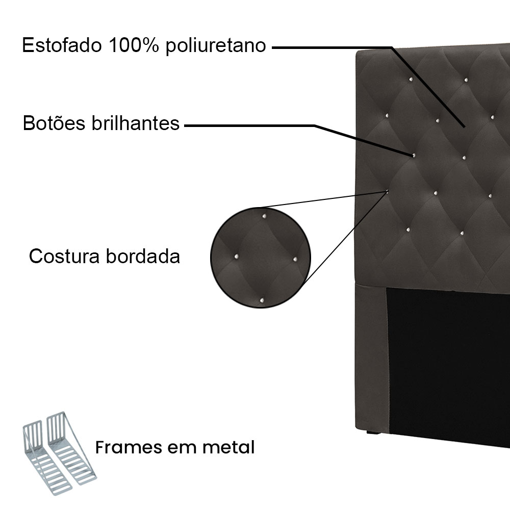 Cabeceira Solteiro 0,90m Toledo Suede Cinza - Pallazio