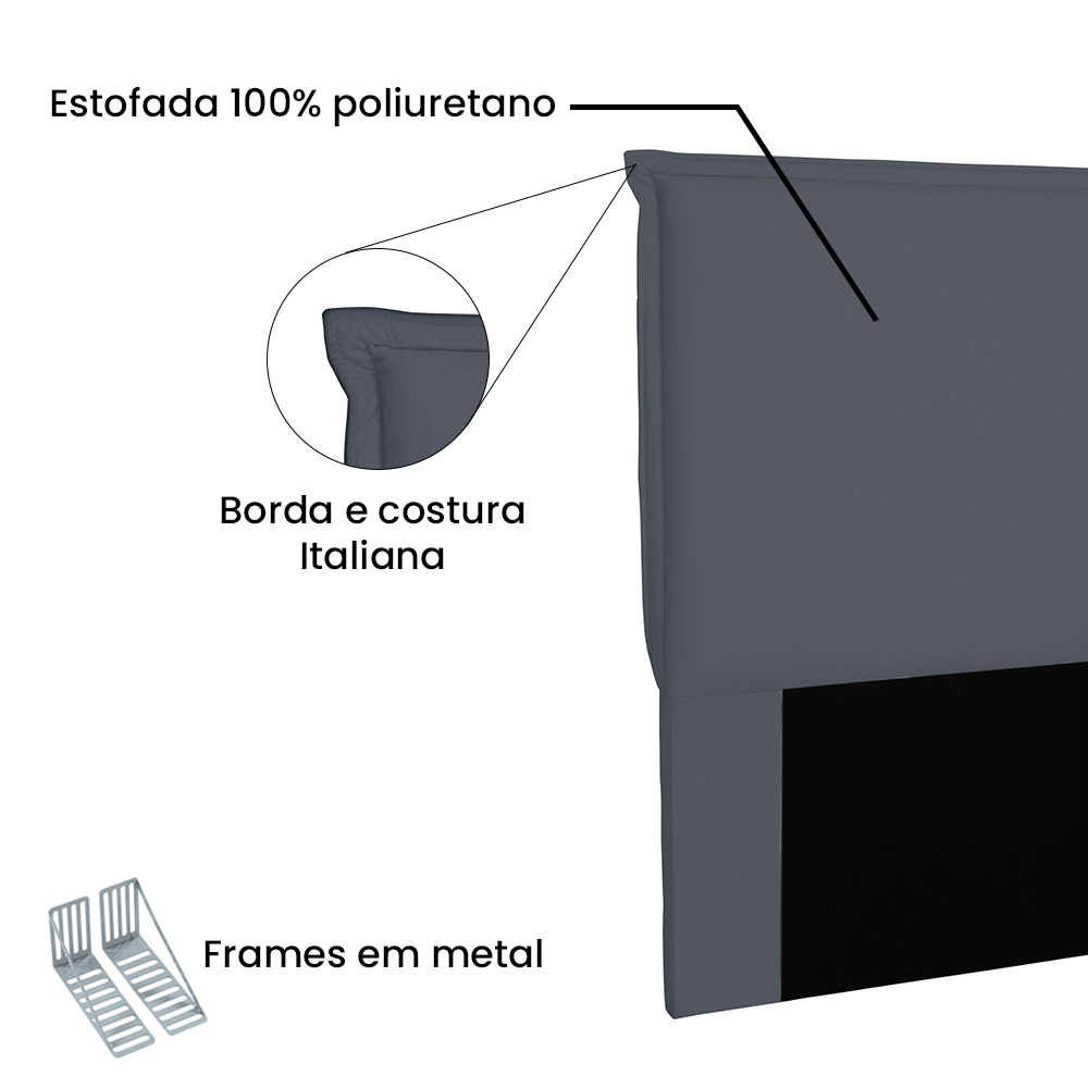 Cabeceira Solteiro 0,90m Veneza Suede Cinza - Pallazio