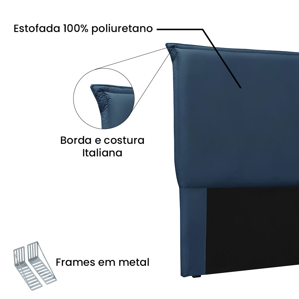 Cabeceira Solteiro 0,90m Veneza Veludo Azul Marinho - Pallazio