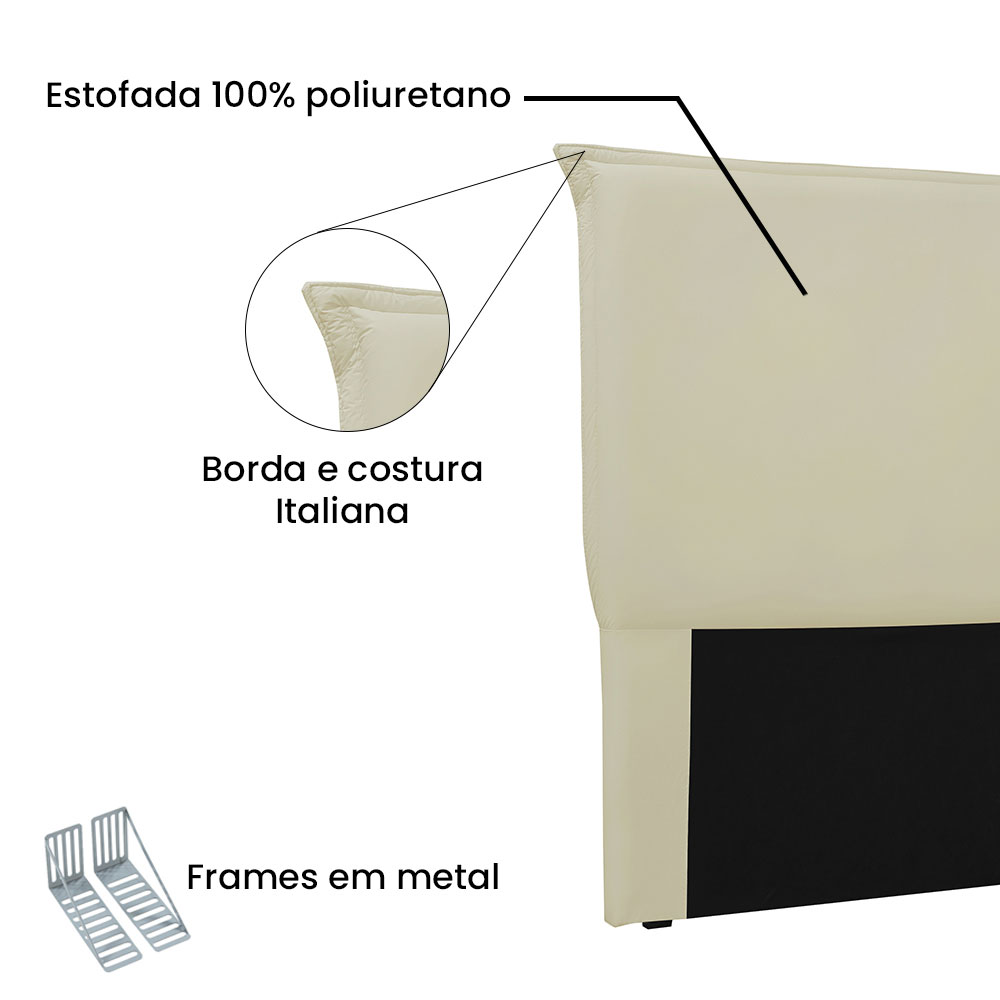 Cabeceira Solteiro 0,90m Veneza Veludo Bege - Pallazio