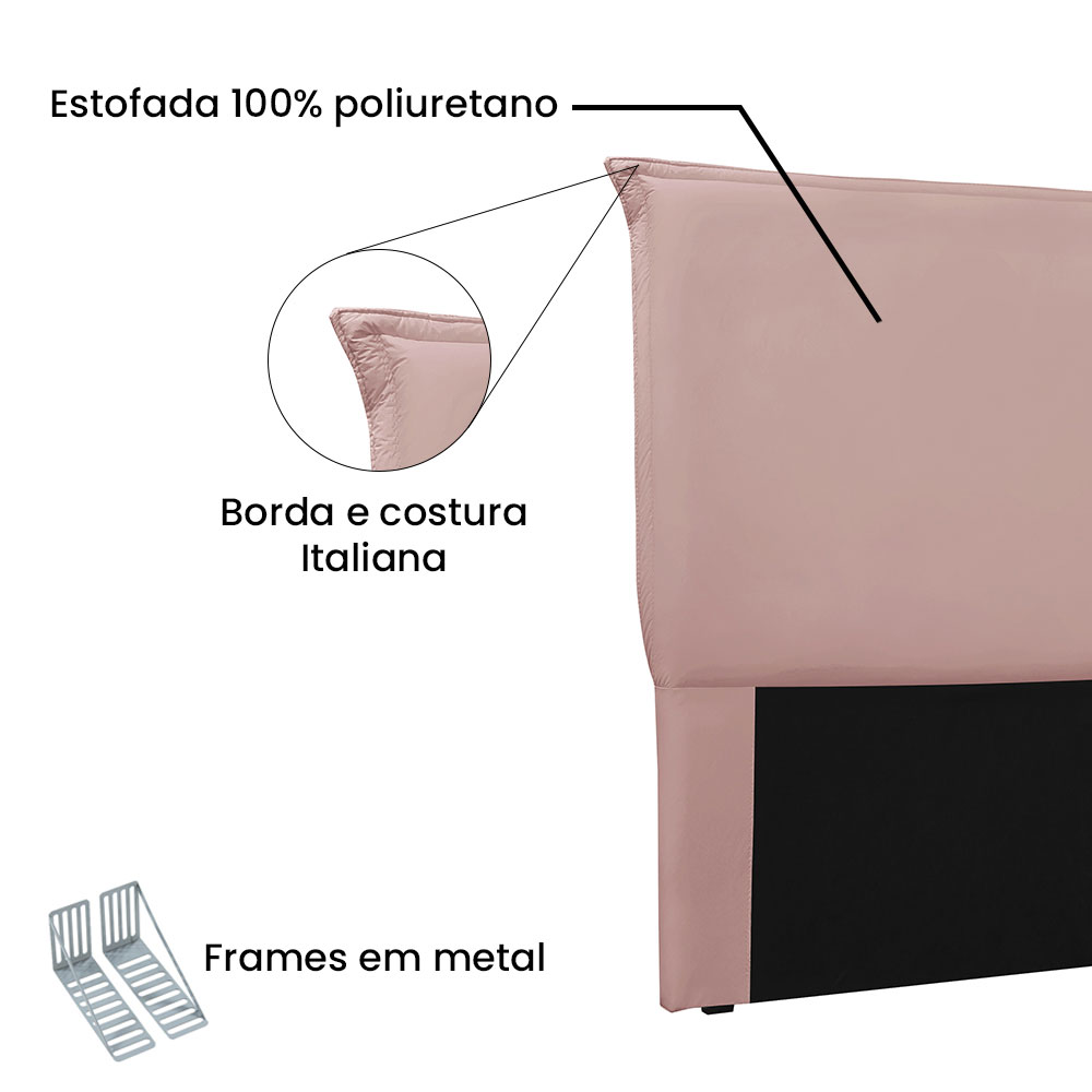 Cabeceira Solteiro 0,90m Veneza Veludo Rosa - Pallazio