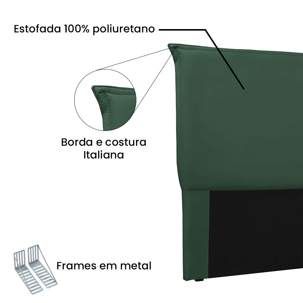 Cabeceira Solteiro 0,90m Veneza Veludo Verde Floresta - Pallazio
