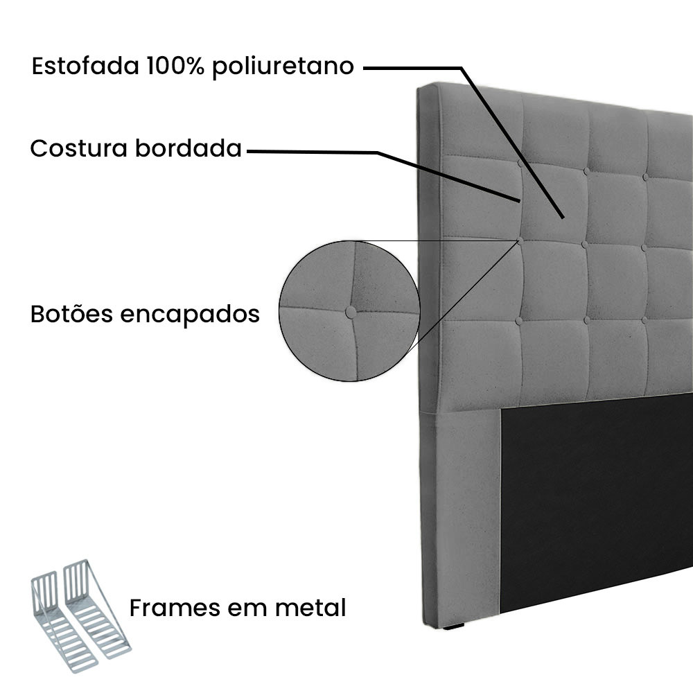 Cabeceira Solteiro 0,90m Verona Linho Cinza Escuro - Pallazio