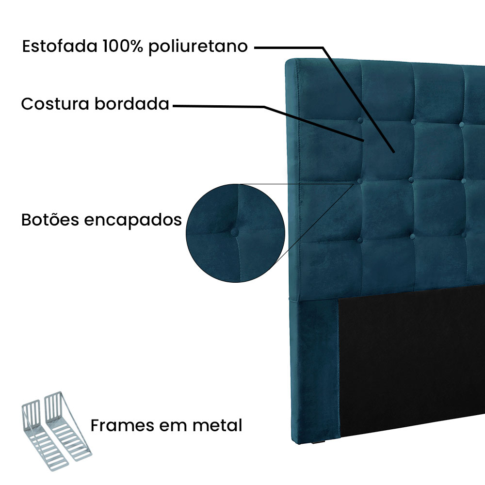 Cabeceira Solteiro 0,90m Verona Veludo Azul Marinho - Pallazio