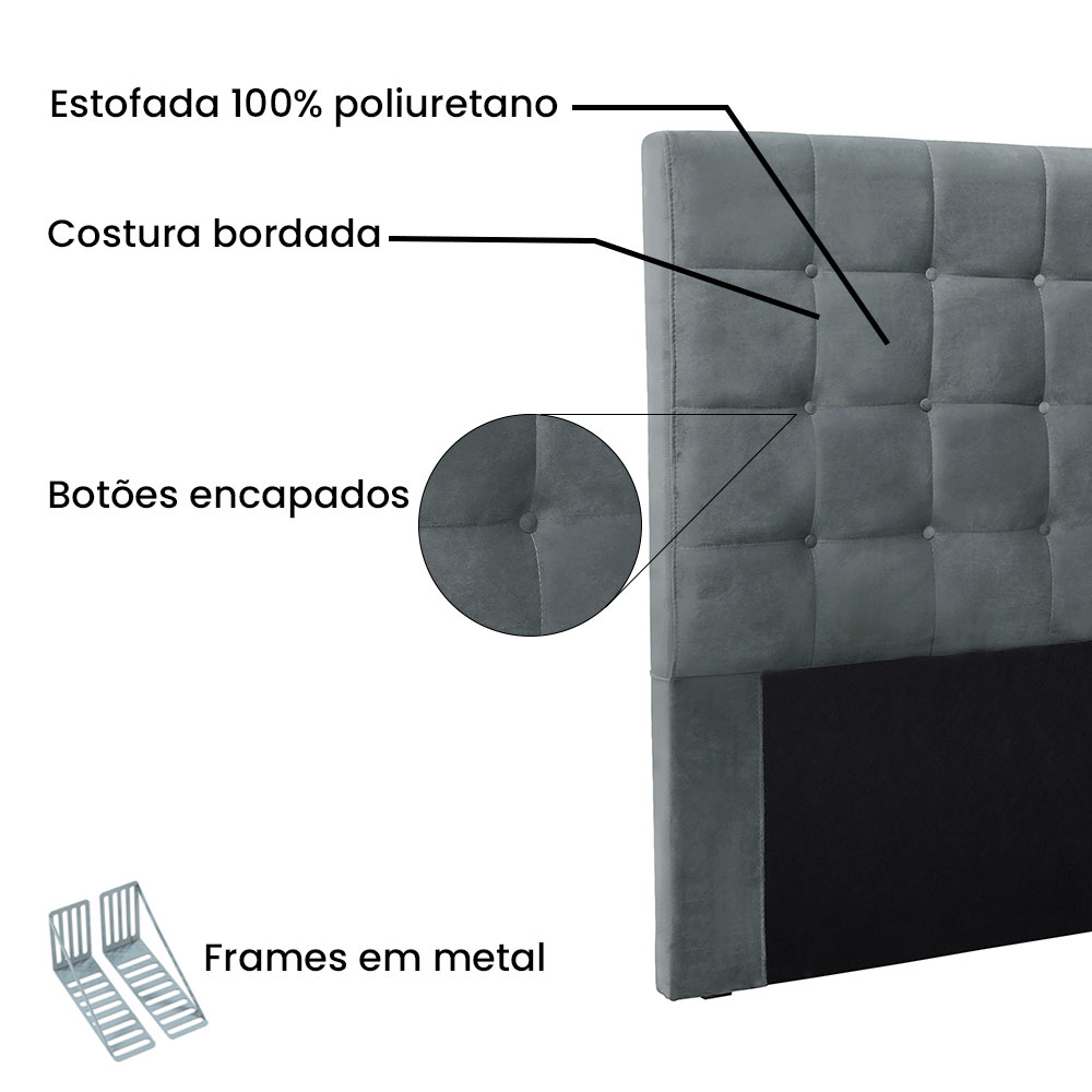 Cabeceira Solteiro 0,90m Verona Veludo Cinza Chumbo - Pallazio