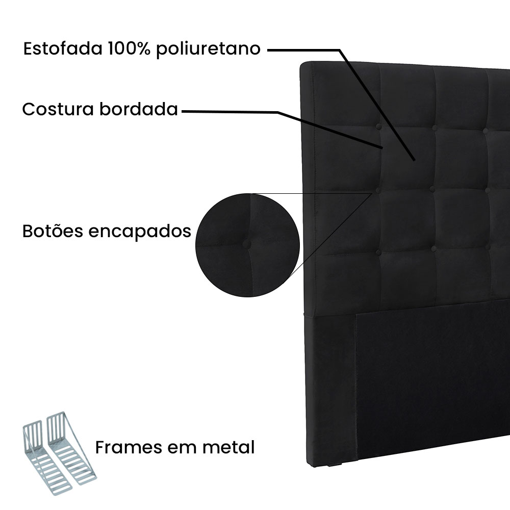 Cabeceira Solteiro 0,90m Verona Veludo Preto - Pallazio