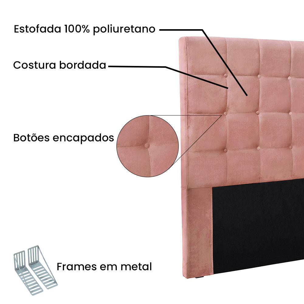 Cabeceira Solteiro 0,90m Verona Veludo Rosa - Pallazio