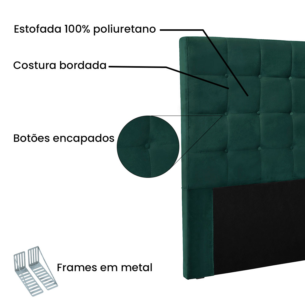 Cabeceira Solteiro 0,90m Verona Veludo Verde Floresta - Pallazio