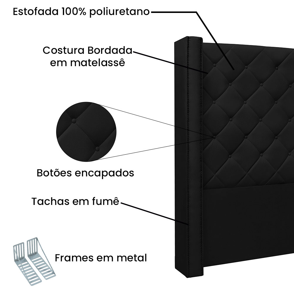 Cabeceira Solteiro 0,90m Vicenza Corano Preto - Pallazio