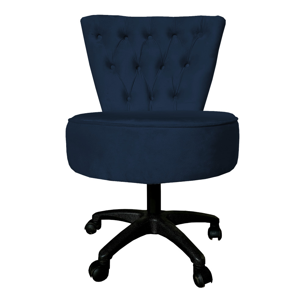 Cadeira Mocho Capitonê Elegância Veludo Azul Marinho Base Giratória - Pallazio