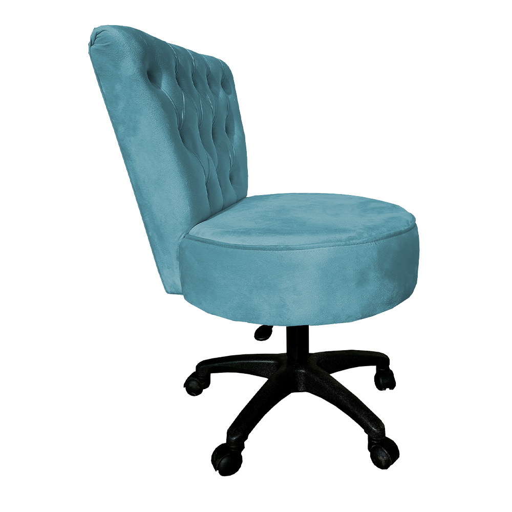 Cadeira Mocho Capitonê Elegância Veludo Azul Turquesa Base Giratória - Pallazio