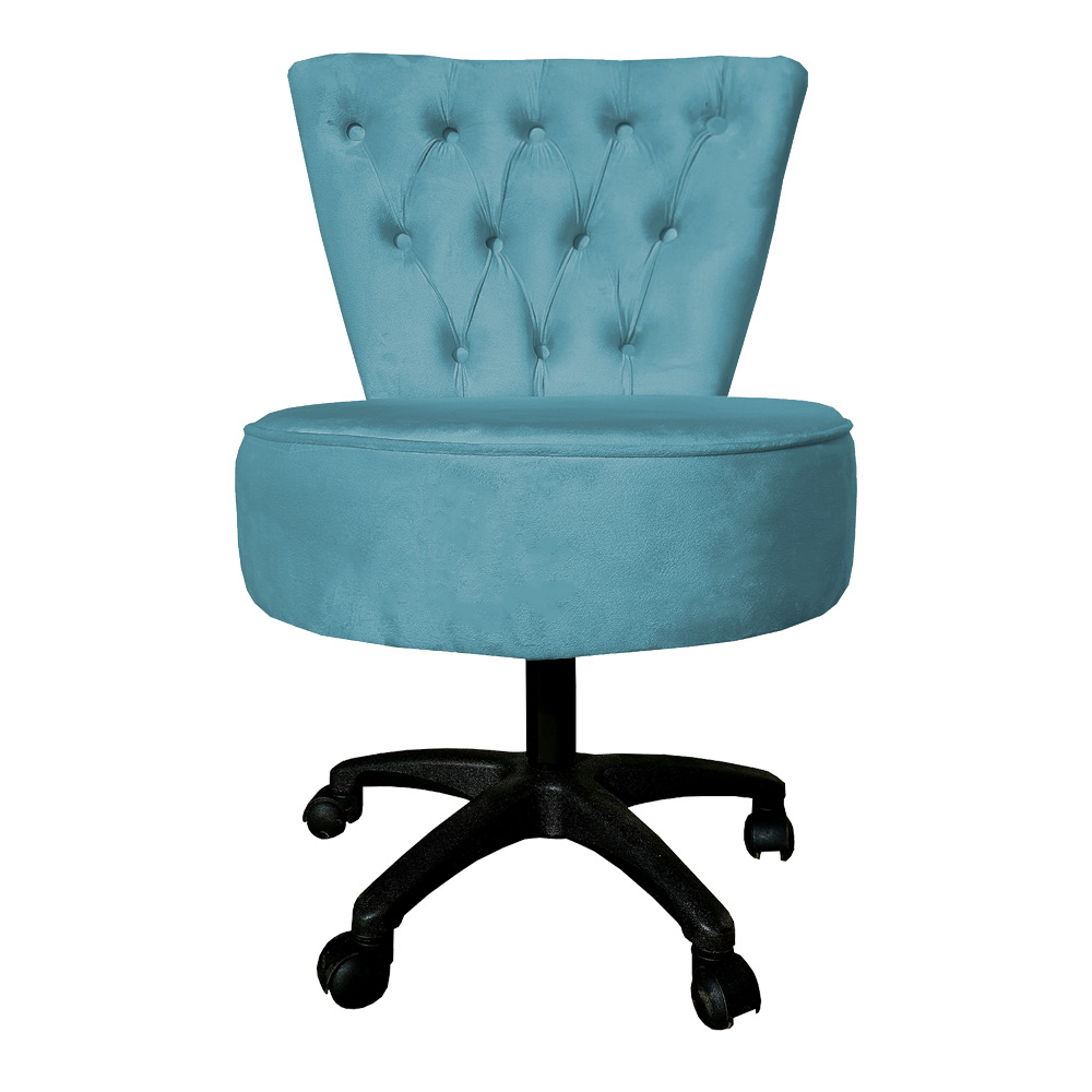 Cadeira Mocho Capitonê Elegância Veludo Azul Turquesa Base Giratória - Pallazio
