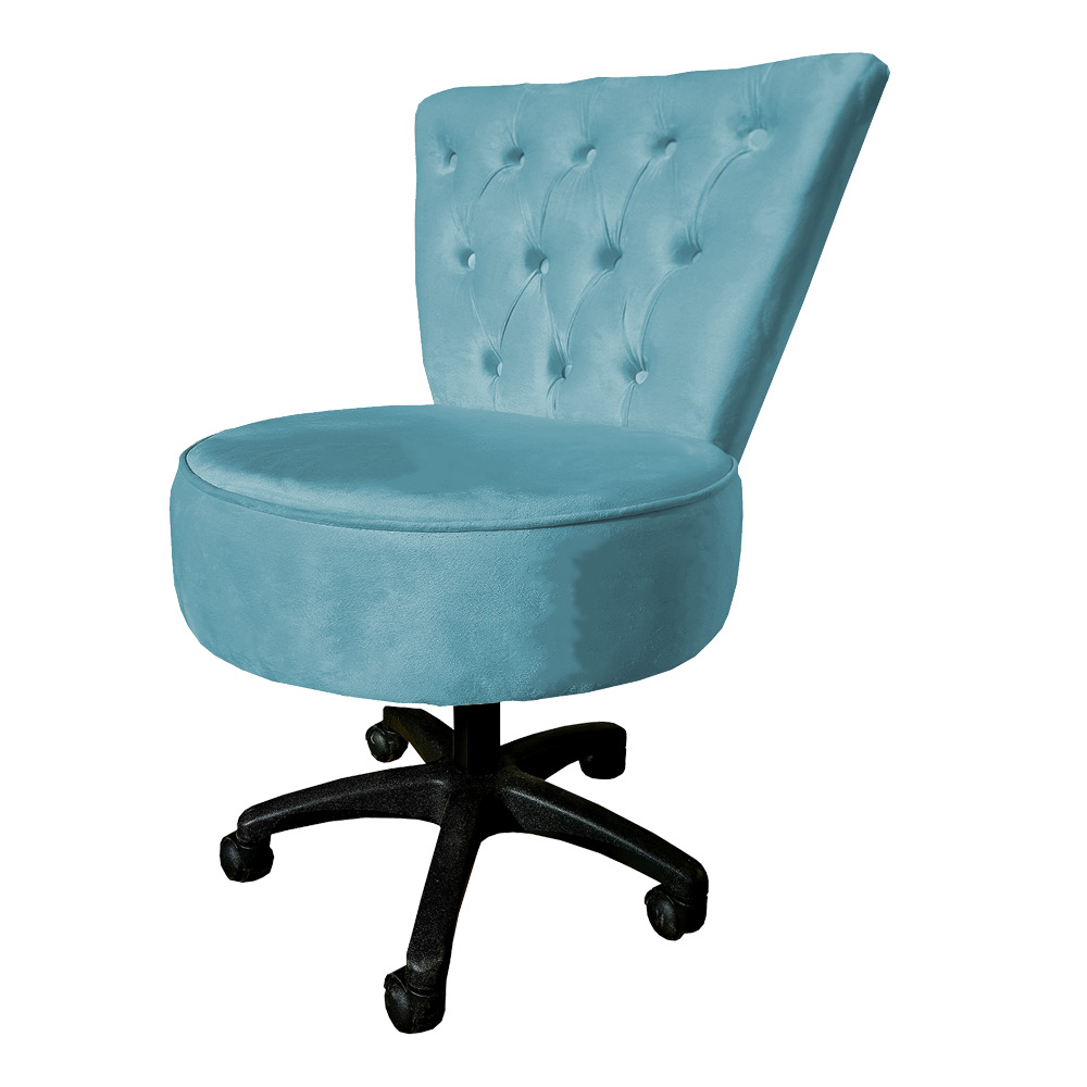 Cadeira Mocho Capitonê Elegância Veludo Azul Turquesa Base Giratória - Pallazio