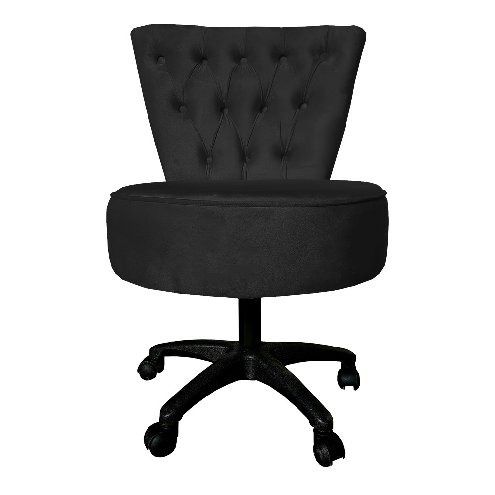 Cadeira Mocho Capitonê Elegância Veludo Preto Base Giratória - Pallazio