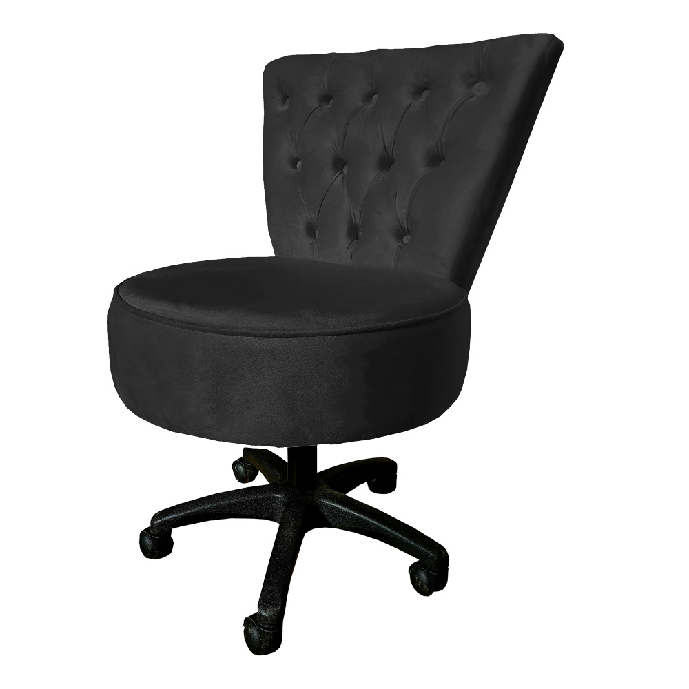 Cadeira Mocho Capitonê Elegância Veludo Preto Base Giratória - Pallazio
