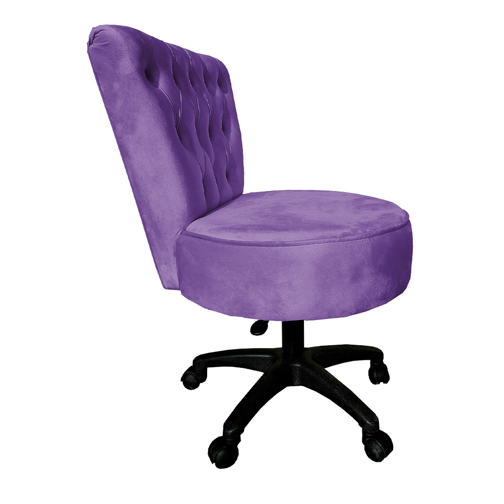 Cadeira Mocho Capitonê Elegância Veludo Roxo Base Giratória - Pallazio