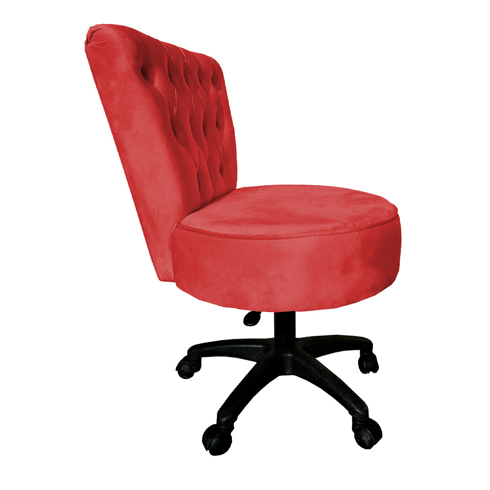 Cadeira Mocho Capitonê Elegância Veludo Vermelho Base Giratória - Pallazio